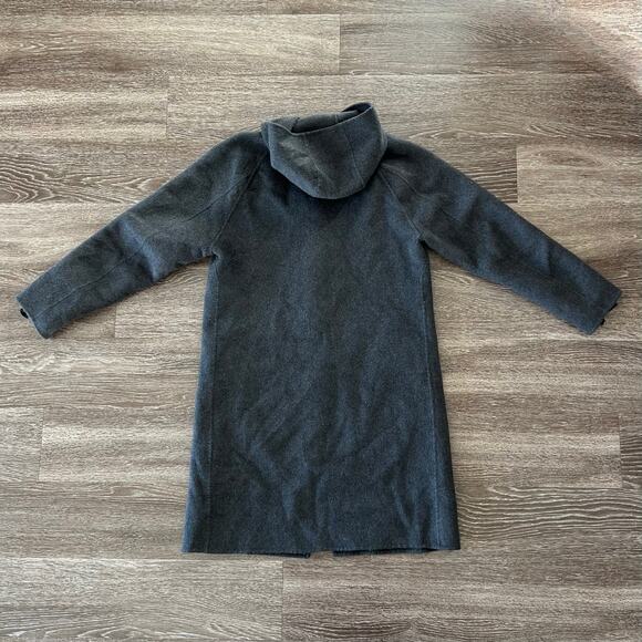 EUC Theory Double-Faced Wool Cashmere Hooded Duffle Coat Gray Longline Jacket L - Picture 6 of 16